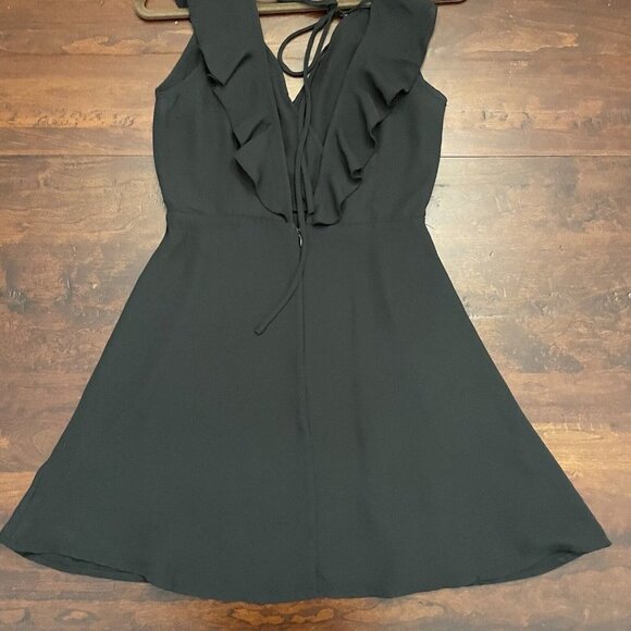 Lulus Black Sleeveless Ruffled Skater Sz Small Little Black Dress Wrap Tie Back - Picture 12 of 12